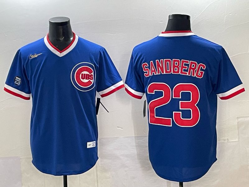 Men 2025 Chicago Cubs #23 Sandberg Blue Throwback Nike 2025 MLB Jersey 026